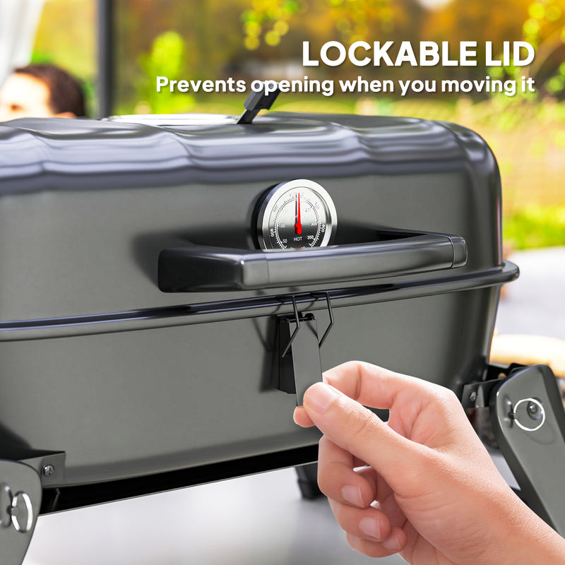 Outsunny - Charcoal BBQ Grill, Foldable Barbecue Grill with Warming Rack, Adjustable Vent, Thermometer, Handles, Black