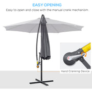 10ft Offset Patio Umbrella with Base, Garden Hanging Parasol with Crank, Banana Cantilever Umbrella Sun Shade, Grey