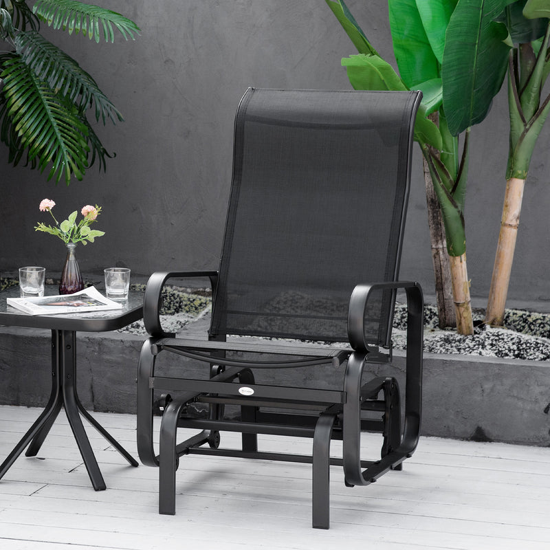Outsunny - Patio Glider with Breathable Mesh Fabric, Outdoor Glider Chair, Garden Rocking Gliding Seat for Patio, Yard, Porch, Black