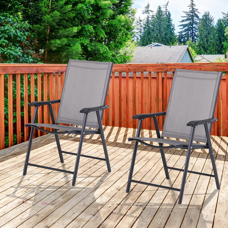 Outsunny - 2-Piece Folding Dining Chair Set for Relaxing on Patio, Balcony, or Garden, Comfortable Outdoor Furniture with Armrests, Grey