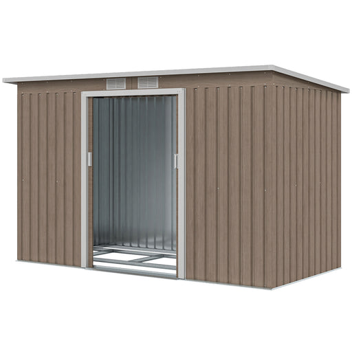 9' x 4' Garden Metal Storage Shed Outdoor Equipment Tool Box with Foundation Kit, Ventilation & Doors, Light Grey