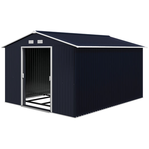 11' x 9' Metal Storage Shed Garden Tool House with Double Sliding Doors, 4 Air Vents for Backyard, Patio, Lawn Dark Grey