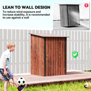 3.3' x 3.4' Lean-to Garden Storage Shed, Outdoor Galvanized Steel Tool House with Lockable Door for Patio, Teak