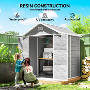 6x5 Plastic Garden Storage Shed with Floor Window Lockable Doors and Vents Outdoor Wood Effect Grey