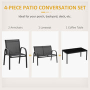 Outsunny - 4-Piece Patio Furniture Set Garden Conversation Set with Loveseat, Single Chairs and Coffee Table for Backyard Poolside Balcony