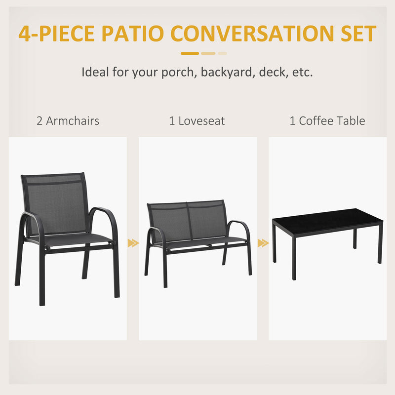 Outsunny - 4-Piece Patio Furniture Set Garden Conversation Set with Loveseat, Single Chairs and Coffee Table for Backyard Poolside Balcony