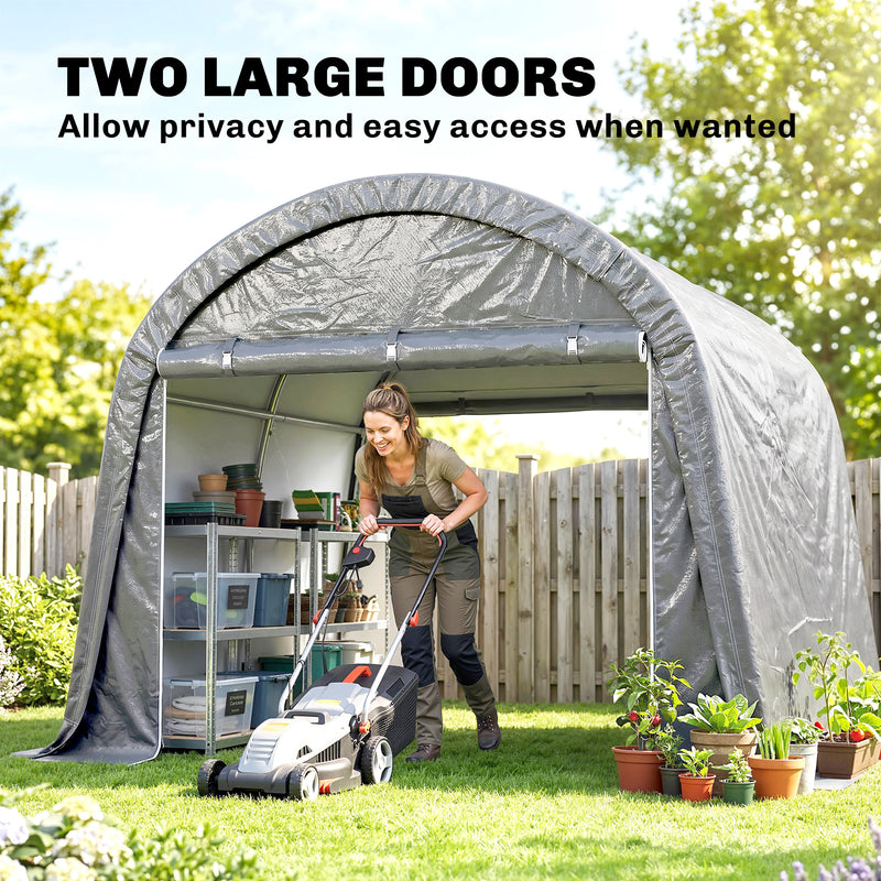 10' x 10' Outdoor Storage Tent, Heavy Duty and Waterproof Portable Shed for Bike, Motorcycle & Garden Tools, Light Grey
