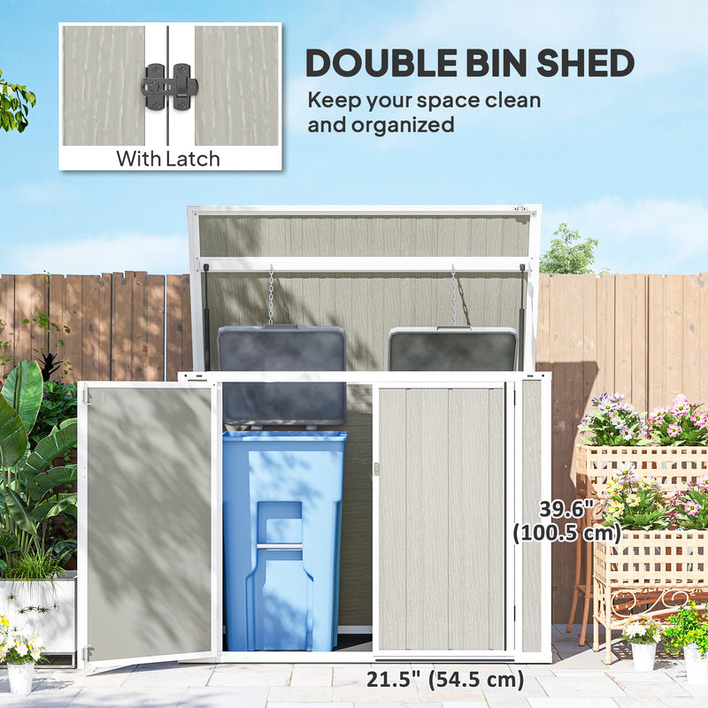 41 Cu. Ft. Outdoor Storage Shed, Outdoor Horizontal Trash Can Storage with Chain Lid, Lockable Storage Box, Light Grey
