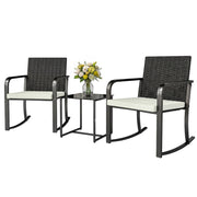 Outsunny - 3 Pieces Rocking Bistro Set Outdoor Patio Furniture Set with Cushions, Glass Coffee Table for Balcony, Cream White