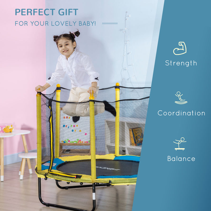 Qaba 4.6FT Trampoline for Kids with Enclosure Net for Ages 3-6, Indoor Outdoor Use, Yellow