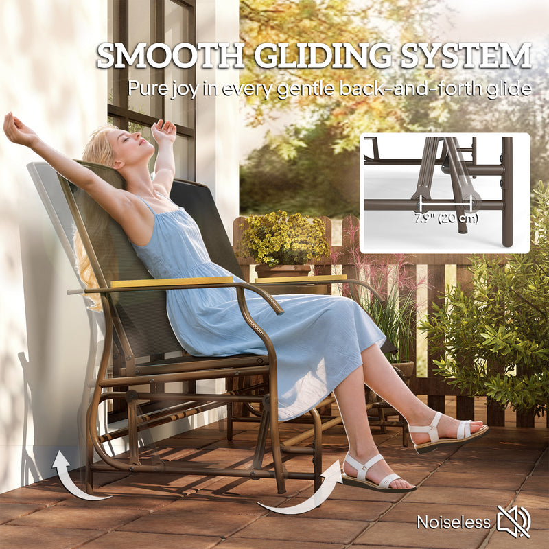 Outsunny - Outdoor 2-Person Glider Bench, Outside Swing Glider Chair Loveseat with Breathable Mesh, Table, Steel Frame