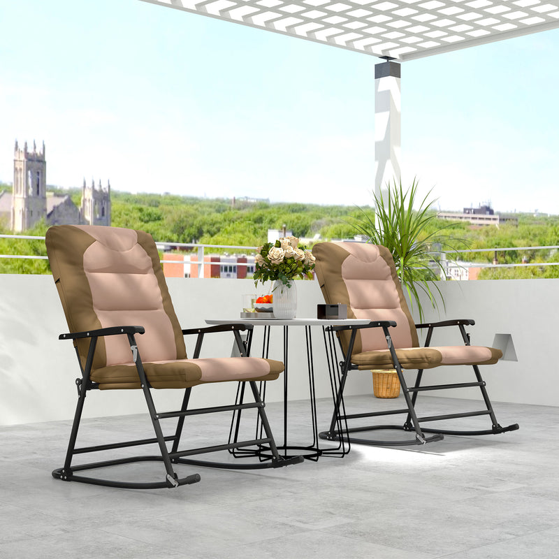 Outsunny - Folding Rocking Chair Set of 2 Padded Rockers with Armrest, Light Brown