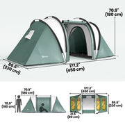 Outsunny - Camping Tent with 2 Bedrooms and Living Area, 3000mm Waterproof Family Tent, for Fishing Hiking Festival, Army Green