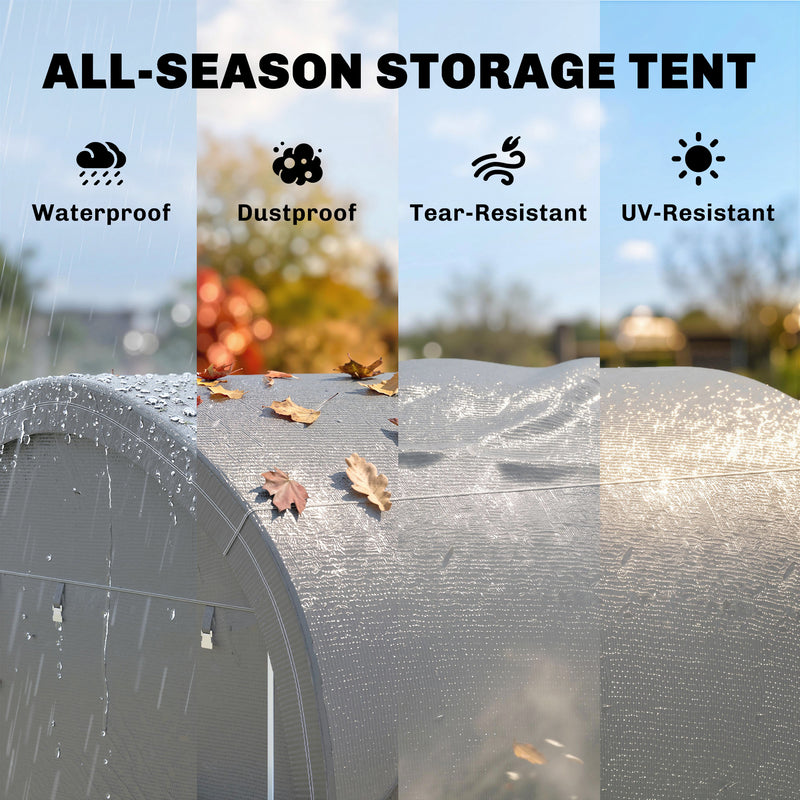 10' x 10' Outdoor Storage Tent, Heavy Duty and Waterproof Portable Shed for Bike, Motorcycle & Garden Tools, Light Grey
