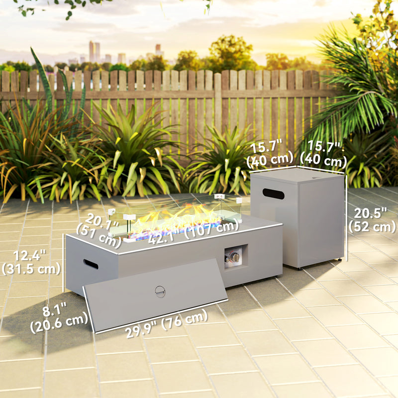 Outsunny - 42" Propane Fire Pit Table 50,000 BTU Outdoor Gas Fire Table with Hideaway Propane Tank Holder, Waterproof Cover