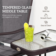 Outsunny - Double Patio Glider Chair with Glass Top Center Table, Outdoor Glider Loveseat with High Back, All Weather Breathable Mesh Fabric for Garden, Backyard, Deck, Grey