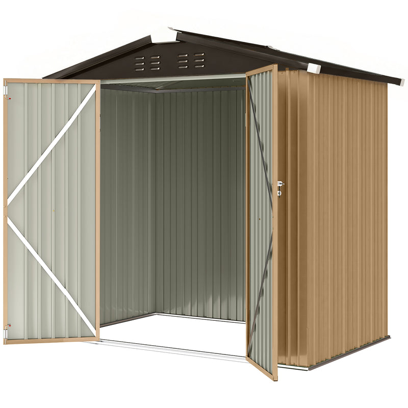 6.5' x 4' Outdoor Storage Shed, Metal Garden Shed with Lockable Double Doors, 4 Vents, Yellow