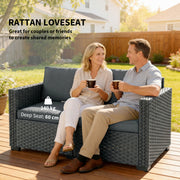 Outsunny - 2 Seater Outdoor Couch Patio Sofa with Deep Seat, Cushions, Wide Armrests for Garden, Balcony, Porch, Dark Grey