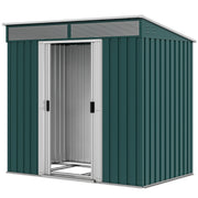 6.5x4FT Galvanised Metal Shed with Foundation Kit, Lockable Garden Tool Storage House with Sliding Doors, Vents, Green