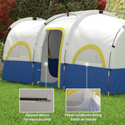 Outsunny - 4 Person Camping Tent, 3 Room Cabin Tent, 3000mm Waterproof and UPF30+ with Sewn in Groundsheet and Carry Bag, Blue