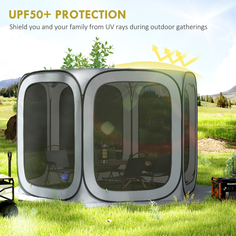 Outsunny - 11 x 11ft Pop Up Screen Tent, UPF50+ Portable Camping Gazebo Screen House with Carry Bag, Light Grey