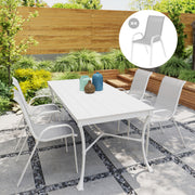 Outsunny - Set of 4 Outdoor Dining Chairs, Stackable Lawn Chairs with High Back, Breathable Mesh Seat for Garden Porch, White