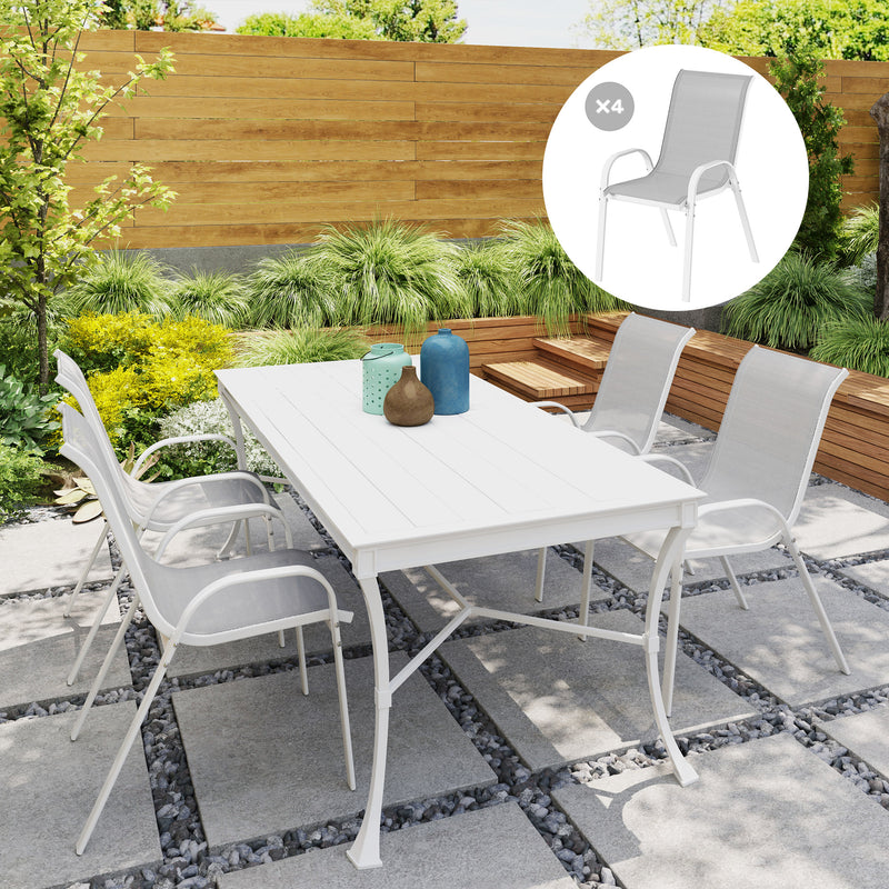 Outsunny - Set of 4 Outdoor Dining Chairs, Stackable Lawn Chairs with High Back, Breathable Mesh Seat for Garden Porch, White