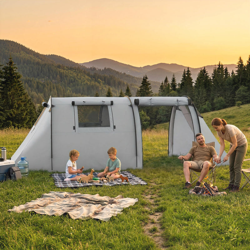 Outsunny - 3-4 Person Camping Tent with 2 Rooms, 3000mm Waterproof Portable Family Tent with Carry Bag, Grey