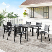 Outsunny - Patio Dining Set for 6, Aluminum Expandable Outdoor Table and 6 Stackable Chairs with Padded Back, Mesh Seat, Black