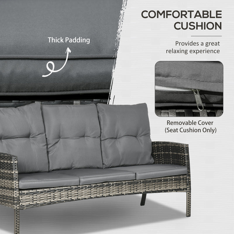 Outsunny - 6-Piece Outdoor Patio Furniture Set with Chairs, Ottomans, Sofa, Glass Top Coffee Table and Cushions, Wicker Rattan Conversation Set for Backyard and Porch, Grey