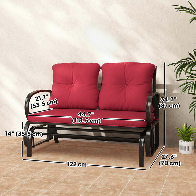 Outsunny - 2-Person Outdoor Glider Chair, Patio Double Rocking Loveseat with Steel Frame and Cushions for Backyard, Garden and Porch, Red