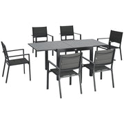 Outsunny - Patio Dining Set for 6, Aluminum Expandable Outdoor Table and 6 Stackable Chairs with Padded Back, Mesh Seat, Dark Grey
