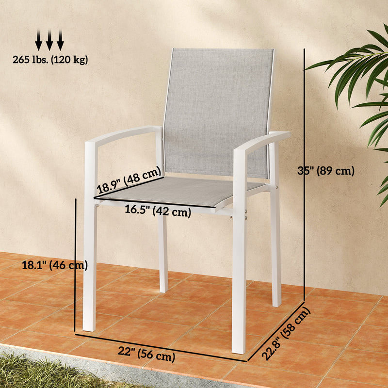 Outsunny - Set of 2 Outdoor Garden Chairs, Stackable Patio Dining Chairs with Breathable Fabric, Armrests and Backrest, Light Grey