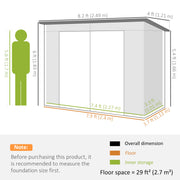 8 x 4FT Galvanized Garden Storage Shed, Metal Outdoor Shed with Double Doors and 2 Vents, Oak