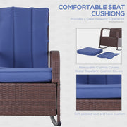 Outsunny - Outdoor Wicker Rocking Chair with Cushion, Patio PE Rattan Recliner Chair with Adjustable Footrest, Armrests, Dark Blue