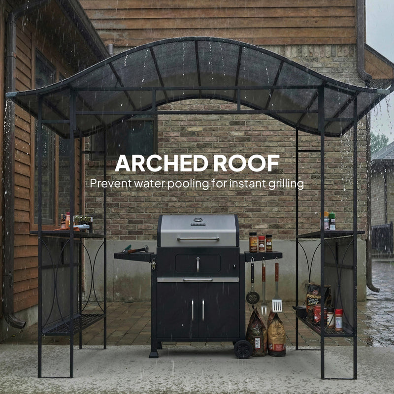 Outsunny - 8' x 5' Grill Gazebo Canopy, Outdoor BBQ Shelter with 2 Side Shelves, Dark Grey