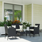 Outsunny - 4-Piece Rattan Outdoor Furniture Set Patio Furniture Set with Coffee Table 22.8" W x 21.7" D x 33.5" H Black & Cream