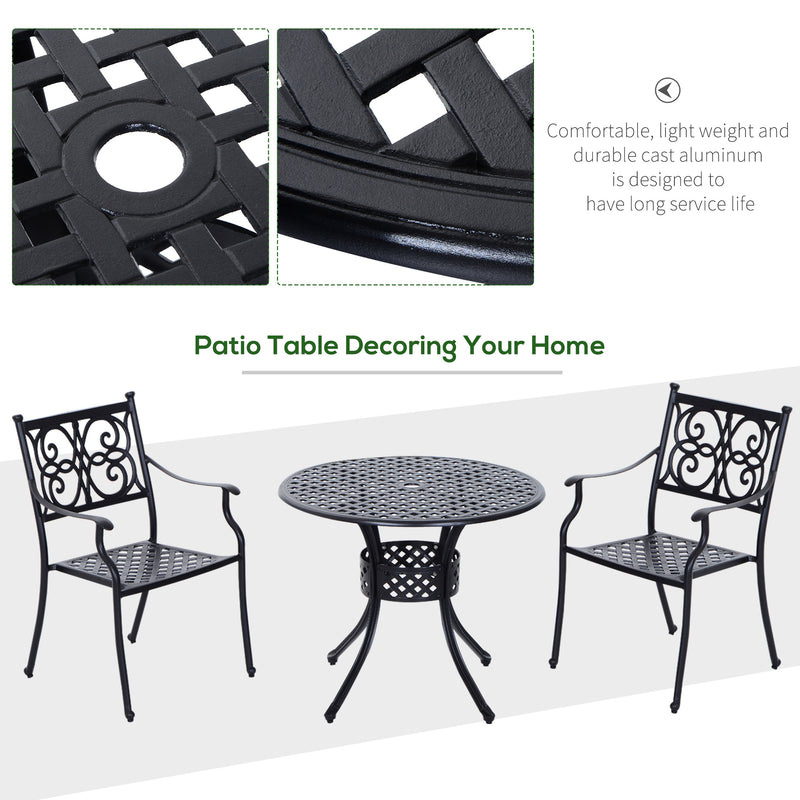 Outsunny - 33-Inch Roud Patio Dining Table with Umbrella Hole, Cast Aluminum Garden Table, All Weather Patio Bisto Table, for Lawn, Garden, Outside, Black