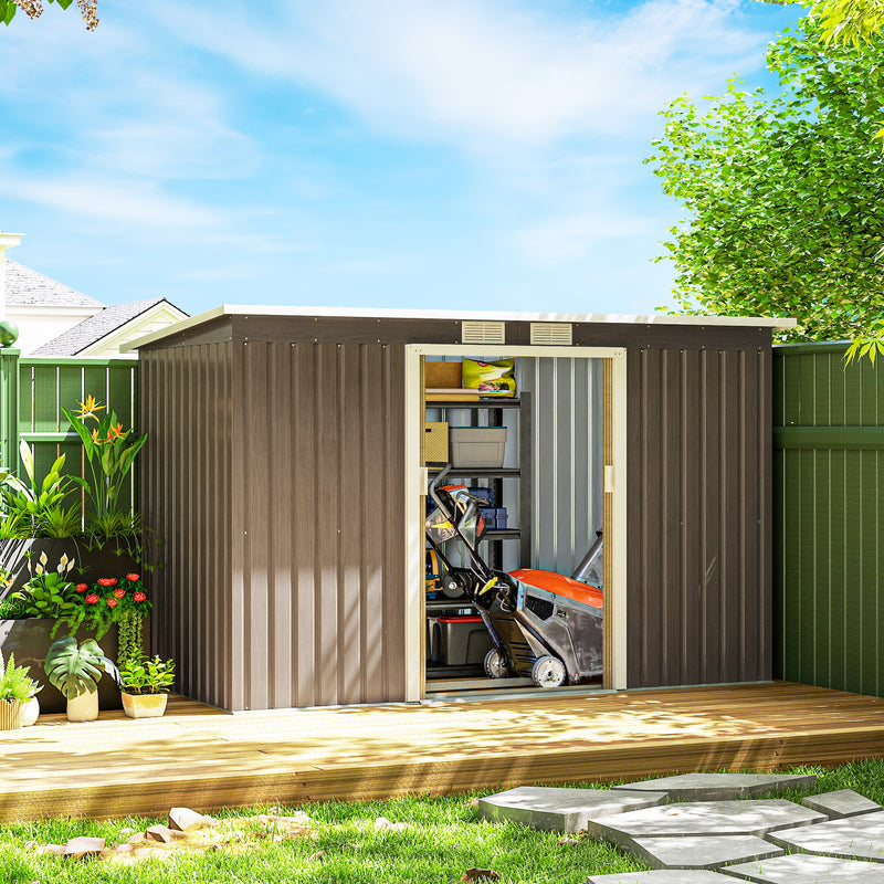 9' x 4' Garden Metal Storage Shed Outdoor Equipment Tool Box with Foundation Kit, Ventilation & Doors, Light Grey