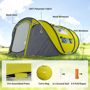 Outsunny - 4 Person Camping Tent, Easy Pop Up Tent with Doors, Windows and Carry Bag, Automatic Setup Tent for Hiking, Yellow