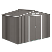9x6 Galvanized Steel Ventilated Garden Storage Shed with Double Doors, Foundation Kit, Grey