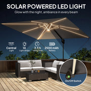 10 x 9.7 ft Offset Cantilever Patio Umbrella with Lights, Wind Rope, UPF50+ Outdoor Cantilever Parasol, Dark Grey