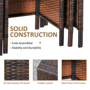 Outsunny - Set of 3 Wicker Nesting Tables Patio Rattan Snack End Side Tables Hand Woven All Weather Garden Outdoor Home Furniture Brown