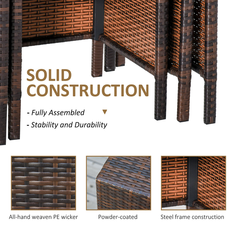 Outsunny - Set of 3 Wicker Nesting Tables Patio Rattan Snack End Side Tables Hand Woven All Weather Garden Outdoor Home Furniture Brown