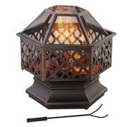 Outsunny - 24.5" Outdoor Fire Pit with Mesh Lid, Portable Wood Burning Firebowl with Poker for Patio, Backyard, Bronze