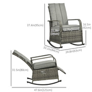 Outsunny - Outdoor Wicker Rocking Chair with Cushion, Patio PE Rattan Recliner Chair with Adjustable Footrest, Armrests, Mixed Grey