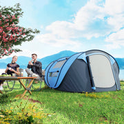 Outsunny - 4 Person Camping Tent, Easy Pop Up Tent with Doors, Windows and Carry Bag, Automatic Setup Tent for Hiking, Blue