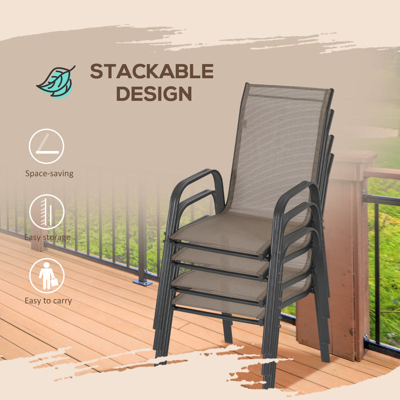 Outsunny - Set of 4 Outdoor Dining Chairs, Heavy Duty Stackable Patio Dining Set with Armrests for Balcony Garden, Grey