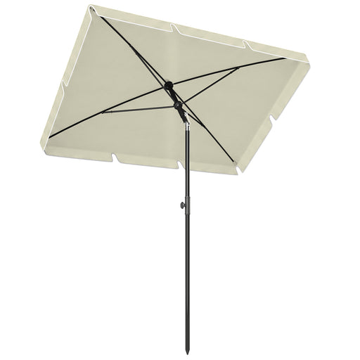 Outsunny - 6.5x4ft Rectangle Patio Umbrella Aluminum Tilt Adjustable Garden Parasol Sun Shade Outdoor Canopy Cream White
