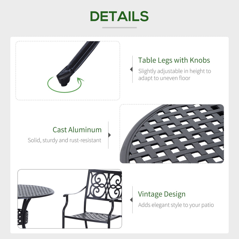 Outsunny - 33-Inch Roud Patio Dining Table with Umbrella Hole, Cast Aluminum Garden Table, All Weather Patio Bisto Table, for Lawn, Garden, Outside, Black